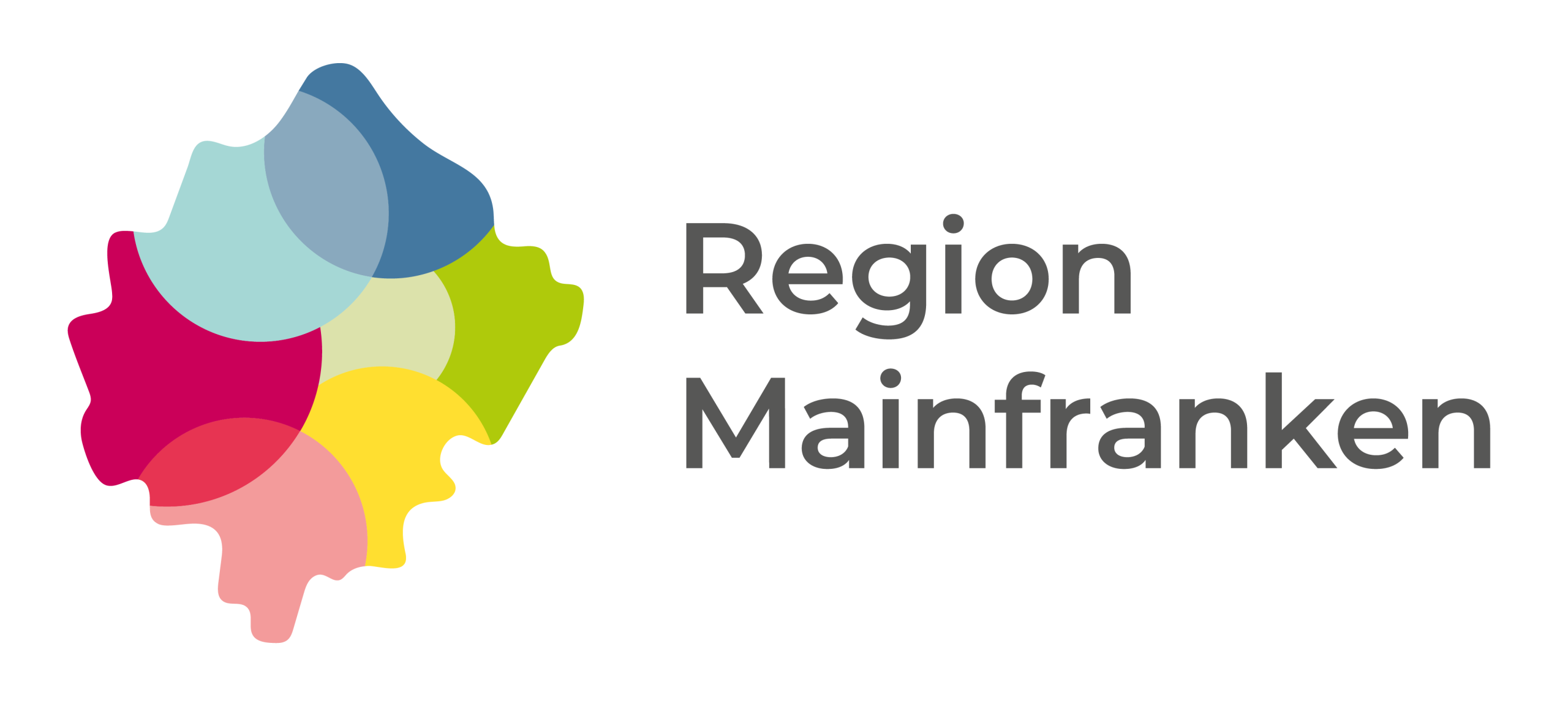 In der linken Hälfte bilden Klekse in Regenbogenfarben einen Kreis, rechts daneben steht in schwarzer Schrift Region Mainfranken