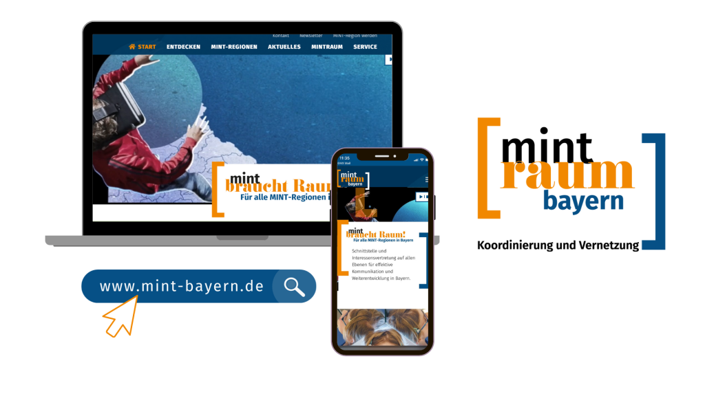 Grafik der MINTraum Internetseite, Logo und Mobilansicht.