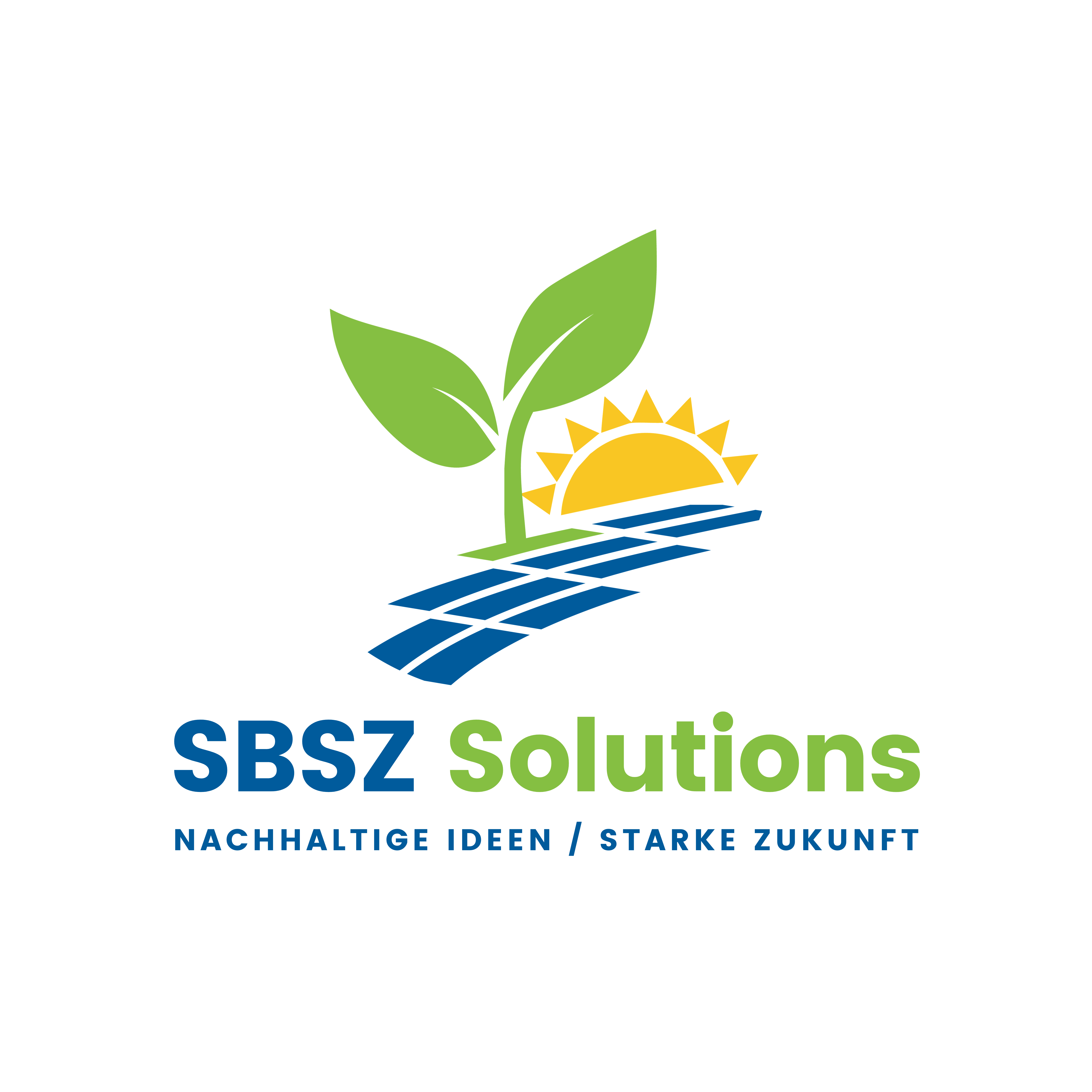 Logo SBSZ Solutions mit Blatt, Sonne und Solarzellen.