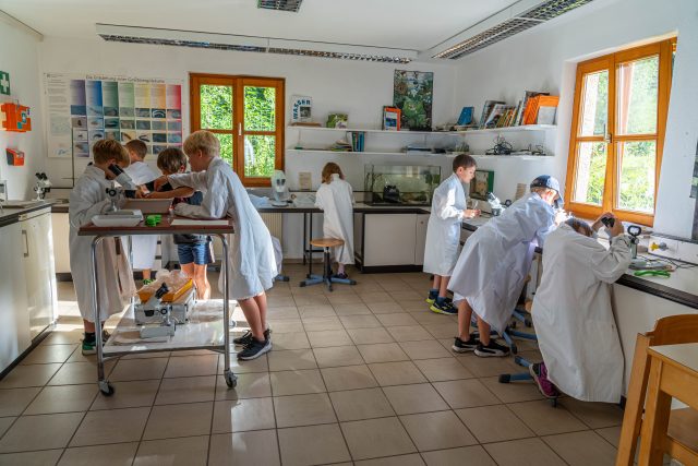 Kinder führen Experimente im Labor durch