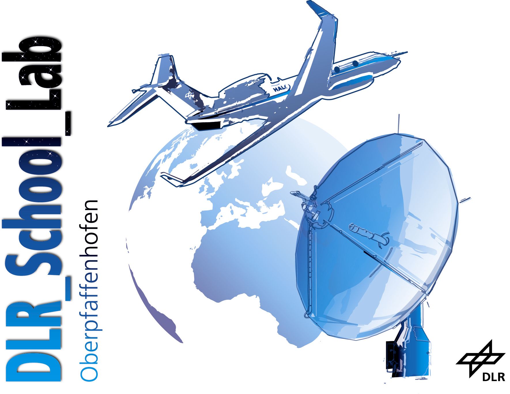 Flugzeug und Satellitenschüssel über der Erde