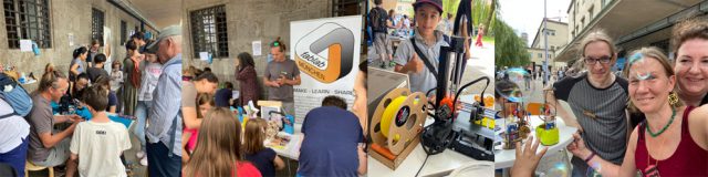 Collage aus Bildern von Messeständen mit Technik