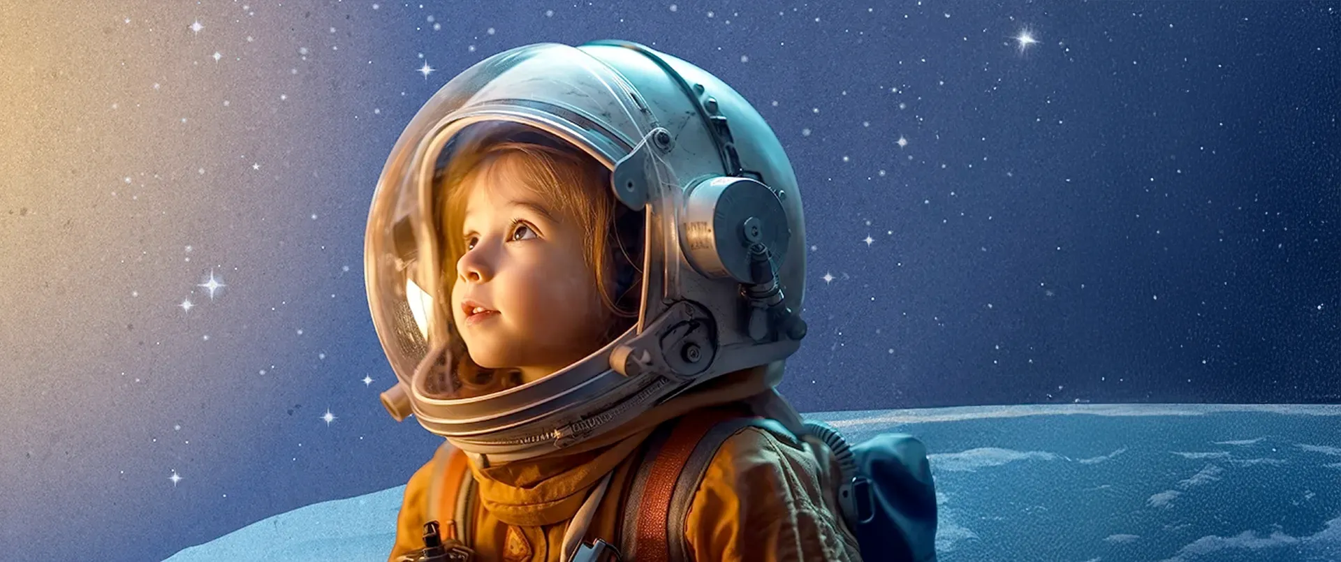 Ein Kind als Astronaut schaut in den Weltraum
