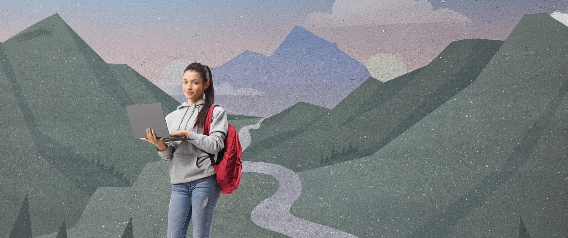 Mädchen mit Laptop und Rucksack