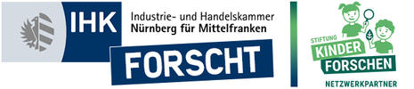 Logo der Industrie- und Handelskammer Nürnberg für MIttelfranken mit dem Logo der Stiftung Kinder forschen Netzwerkpartner