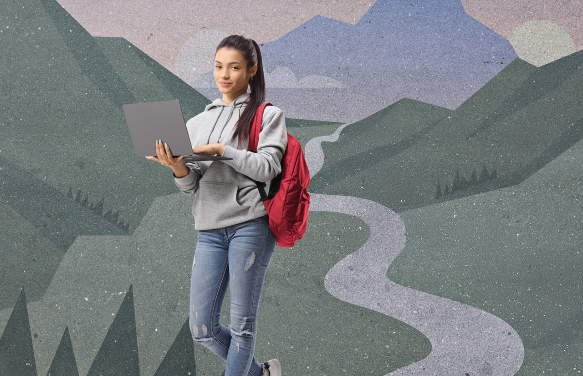 Mädchen mit Laptop und Rucksack
