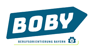 Logo der Berufsorientierung in Bayern; weiß auf blauen Grund stehen die vier Großbuchstaben BOBY